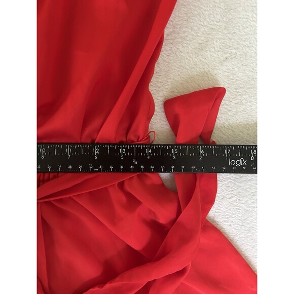 The Impeccable Pig Red Romper Flutter Sleeve/hem. V Neck Belted Size Medium - Picture 5 of 7